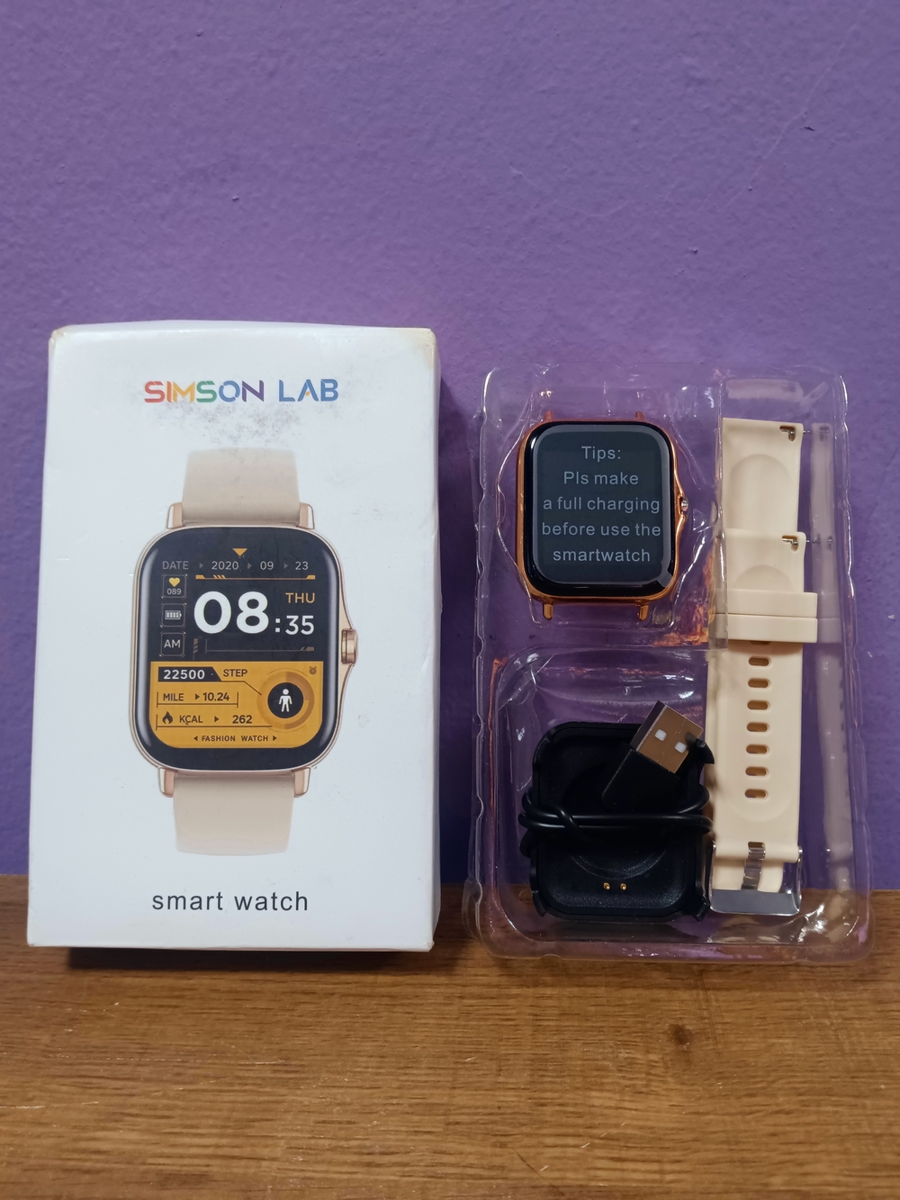 Beige Smart Watch with Fitness Tracking
